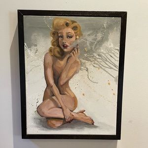 16x20 original oil painting• EXHALE•blonde nude tasteful neutral blue green